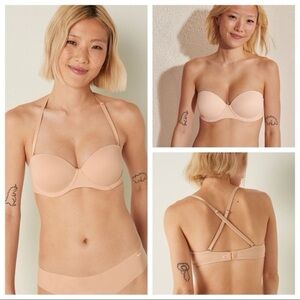 Victoria’s Secret Pink Wear Everywhere Strapless Push Up Bra 36D Nude Beige